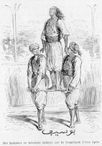 Des hommes se tiennent debout sur le tranchant d'une pe.