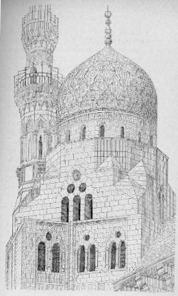 Fig. 45. - Tombe du Karafah. (Dtail de l'extrieur du tambour et de la coupole.)
