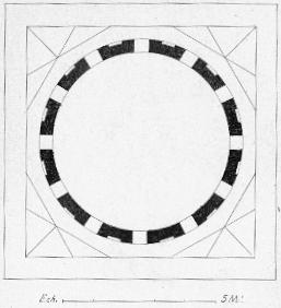 Fig. 50. - Tombe de Karafah. (Plan des glacis de l'embasement et du tambour de la coupole.)