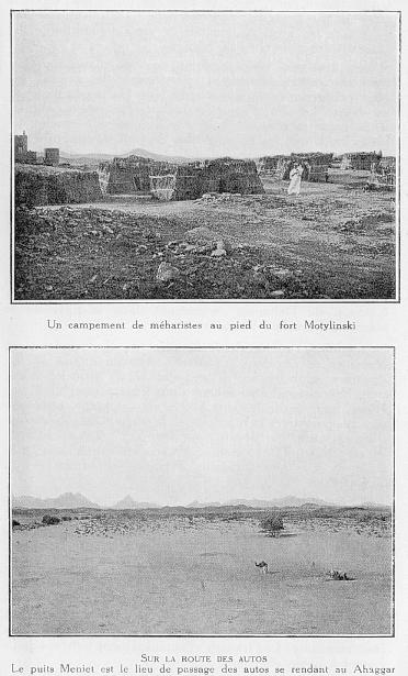 En haut: Un campement de mharistes au pied du fort Motylinski, en bas: Sur la route des autos, le puits Meniet...