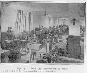 Fig. 13. - DANS UNE MANUFACTURE DE TABAC - C'est l'atelier de l'empaquetage des cigarettes.