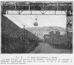 Fig. 29. - LE MOLE DES MINERAIS A ALGER - Le port d'Alger est pourvu d'un outillage perfectionn qui permet de dcharger rapidement les trains de minerais de fer et de charger un navire en quelques heures.