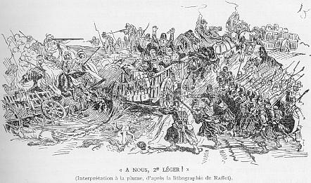 " A nous, 2me lger ! " (Interprtation  la plume, d'aprs la lithographie de Raffet).