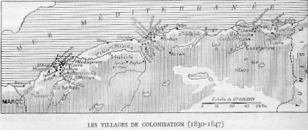 LES VILLAGES DE COLONISATION (1830-1847). Cliquer sur l'image pour une meilleure définition.