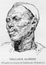 Tirailleur algrien (d'aprs un dessin de Guillaume Rgamey).