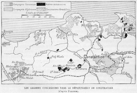 LES GRANDES CONCESSIONS DANS LE DEPARTEMENT DE CONSTANTINE (d'après Passeron). Cliquer sur l'image pour une meilleure définition